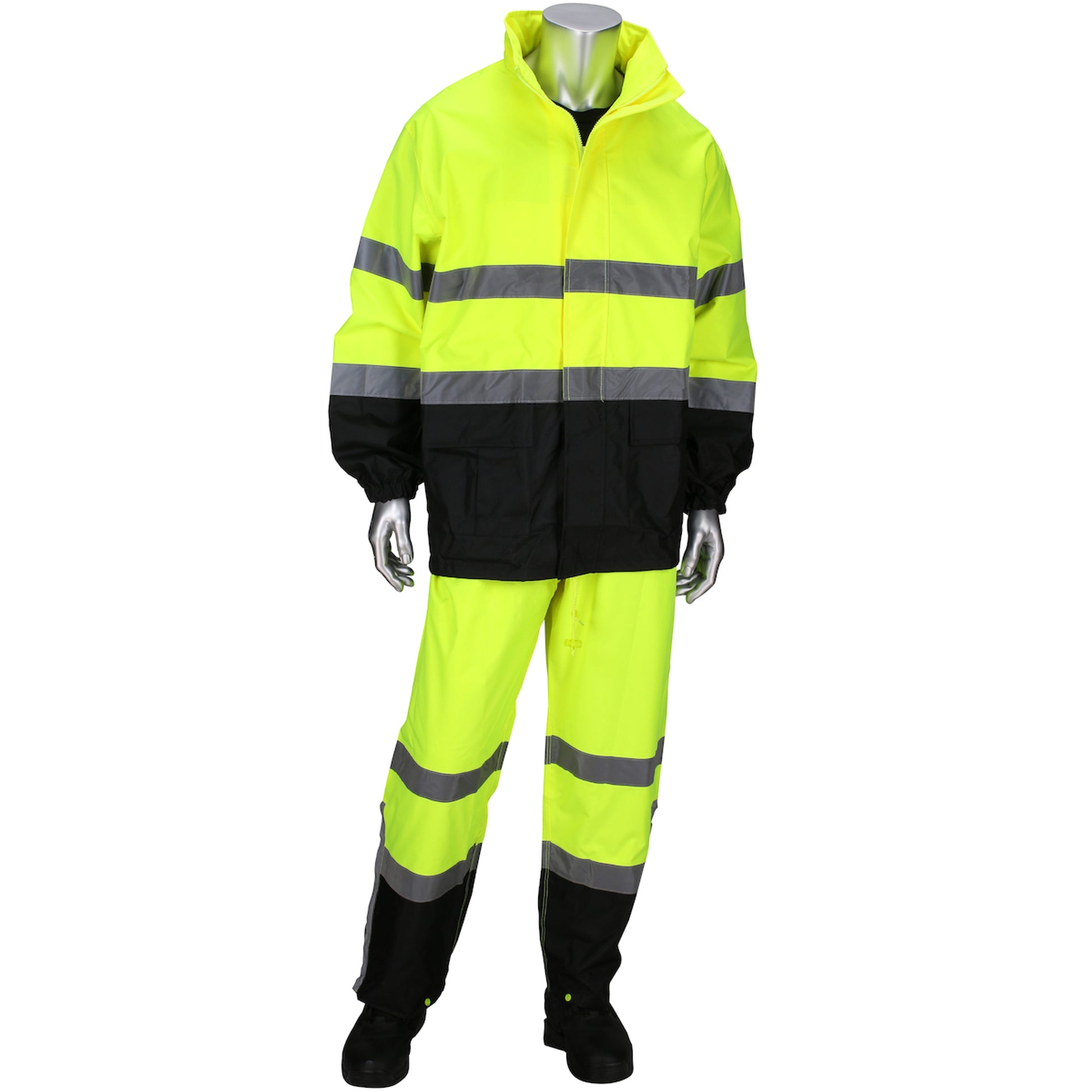 PIP Viz Type R Class 3 Two-Piece Rain Suit with Black Bottom - 4530 - 1/EA