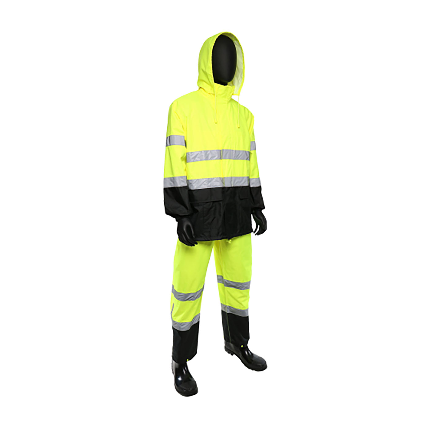 Viz ANSI Type R Class 3 FR Treated Two-Piece Rain Suit w/Black Bottom - Hi-Vis Yellow - 1/EA - 4530SE