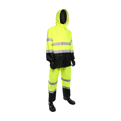 PIP Viz Type R Class 3 Two-Piece Rain Suit with Black Bottom - 4530 - 1/EA