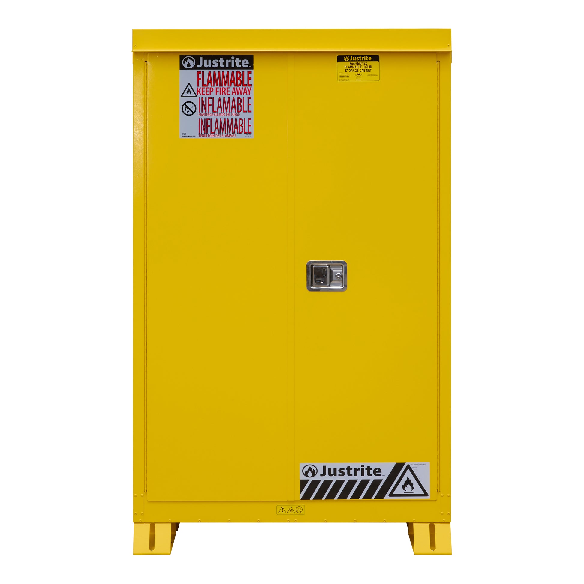 Justrite Outdoor Flammable Safety Cabinet - Cap. 45 Gallons - 2 Shelves - 2 Manual-Close Doors - Yellow - 814500