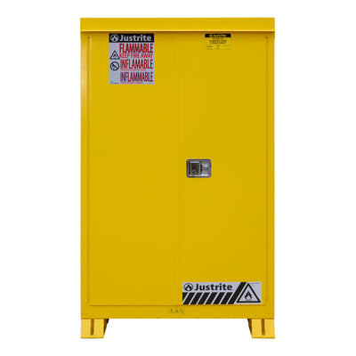 Justrite Outdoor Flammable Safety Cabinet - Cap. 45 Gallons - 2 Shelves - 2 Manual-Close Doors - Yellow - 814500