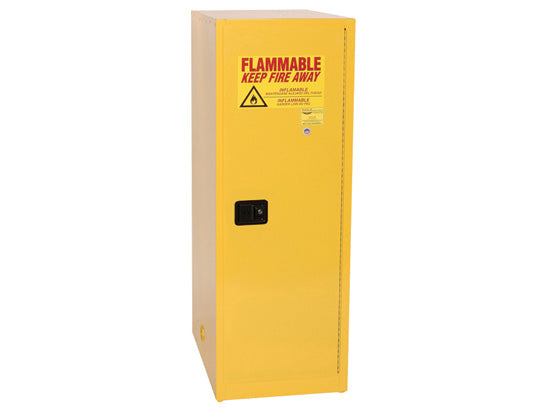 Justrite Deep Space Saver Flammable Liquid Cabinet - 48 Gallon - 3 Shelves - 1 Door - Self Close - Yellow - 4610X