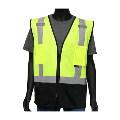 Viz-Up ANSI Type R Class 2 Five Pocket Solid Vest w/Black Bottom Front - Hi-Vis Yellow - 1/EA - 47211