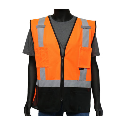 Viz-Up ANSI Type R Class 2 Five Pocket Solid Vest w/Black Bottom Front - Hi-Vis Orange - 1/EA - 47212