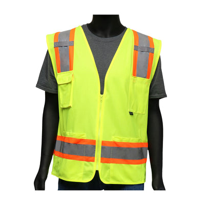 Viz-Up ANSI Type R Class 2 Two-Tone Mesh Vest w/Solid Front Back & "D" Ring Access - Hi-Vis Yellow - 1/EA - 47215