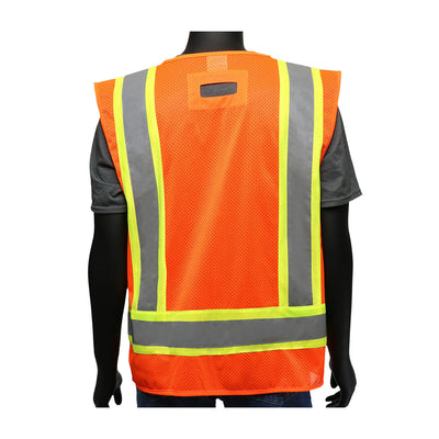 Viz-Up ANSI Type R Class 2 Two-Tone Mesh Vest w/Solid Front Back & "D" Ring Access - Hi-Vis Orange - 1/EA - 47216