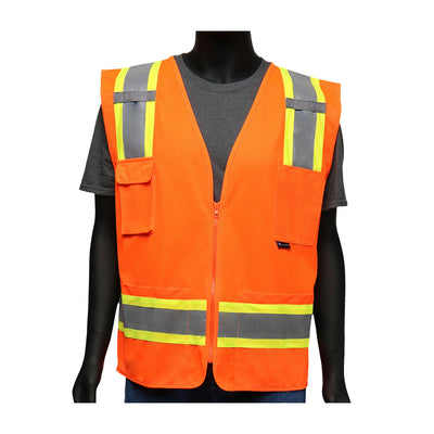 Viz-Up ANSI Type R Class 2 Two-Tone Mesh Vest w/Solid Front Back & "D" Ring Access - Hi-Vis Orange - 1/EA - 47216