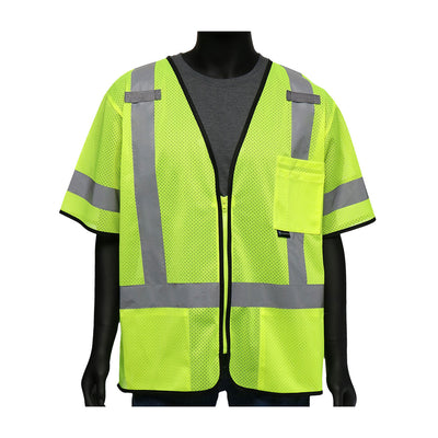 Viz-Up Hi-Vis Apparel ANSI Type R Class 3 Three Pocket Zipper Mesh Vest - Yellow - 1/EA - 47302