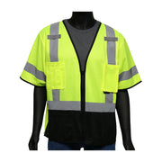 Viz-Up ANSI Type R Class 3 Five Pocket Solid Front/Mesh Back Vest w/Black Bottom Front - Hi-Vis Yellow - 1/EA - 47304