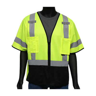 Viz-Up ANSI Type R Class 3 Five Pocket Solid Front/Mesh Back Vest w/Black Bottom Front - Hi-Vis Yellow - 1/EA - 47304