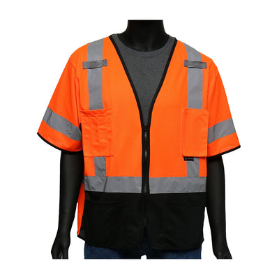 Viz-Up ANSI Type R Class 3 Five Pocket Solid Front/Mesh Back Vest w/Black Bottom Front - Hi-Vis Orange - 1/EA - 47305