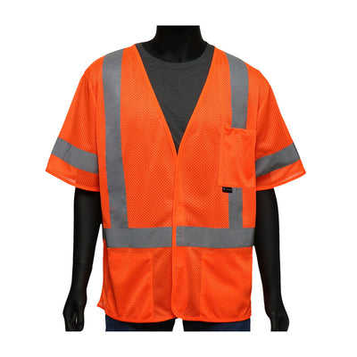 Viz-Up ANSI Type R Class 3 Three Pocket FR Treated Mesh Vest - Hi-Vis Orange - 1/EA - 47309