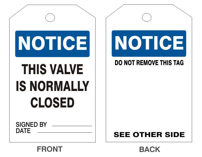 NOTICE THIS VALVE IS NORMALLY CLOSED TAG - NOTICE THIS VALVE IS NORMALLY CLOSED TAG, #8, Tagboard