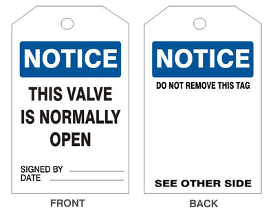 NOTICE THIS VALVE IS NORMALLY OPEN TAG