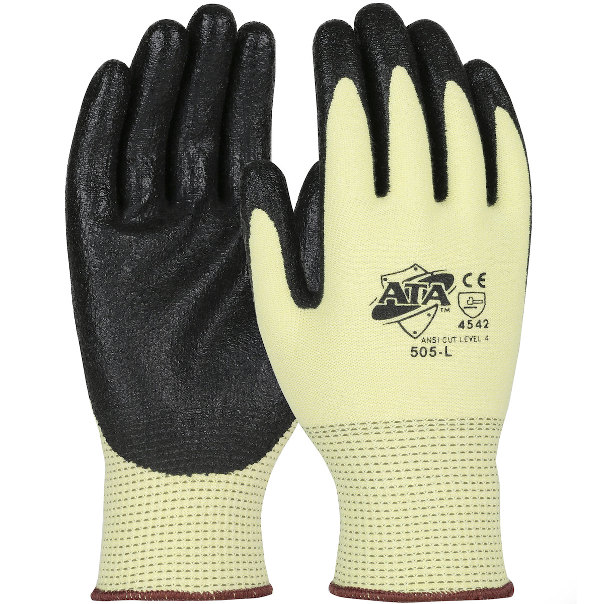 G-Tek PolyKor Seamless Knit ATA Blended Glove w/Nitrile Coated Flat Grip on Palm & Fingers - Yellow - 12/PR - 505