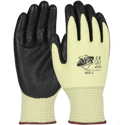 G-Tek PolyKor Seamless Knit ATA Blended Glove w/Nitrile Coated Flat Grip on Palm & Fingers - Yellow - 12/PR - 505