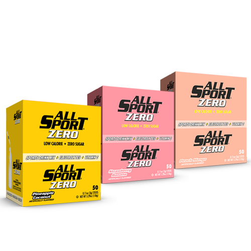 ALL SPORT ZERO Drink Mix for Water Bottles - Exotics Variety Pack (50 Sticks per Box)