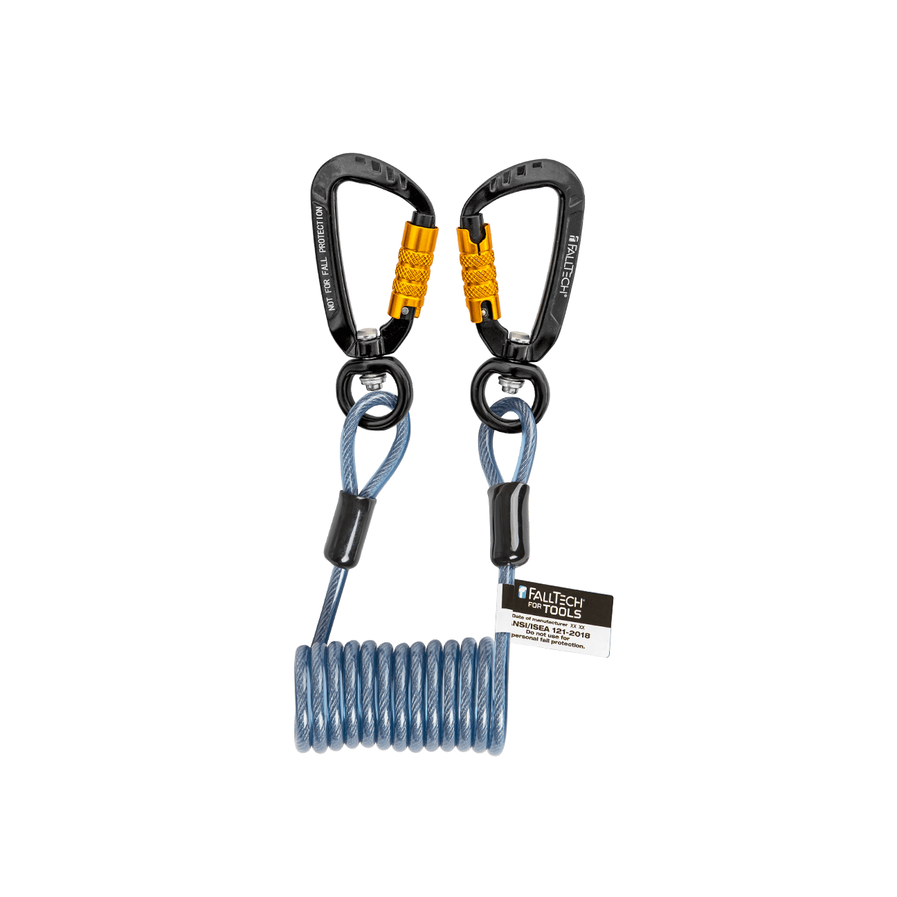 FallTech 2 lb Premium Tool Tether with Stretch Coil Coated Wire and Dual Swivel Aluminum Carabiners - 5212A1