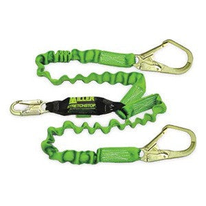 Miller 6 ft. StretchStop Double Leg Lanyard w/SofStop Shock Absorber -1 Snap Hookd and 2 Rebar Hooks - 8798RSS-Z7/6FTGN