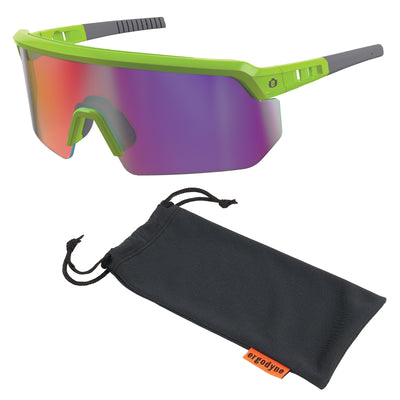 Ergodyne Skullerz AEGIR Anti-Scratch & Enhanced Anti-Fog Safety Glasses, Sunglasses - Mirrored Lenses - Purple Mirror Lens