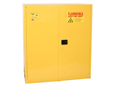 Justrite Two Drum Vertical Safety Cabinet - 110 Gallon - 1 Shelf - 2 Door - Self Close - Yellow - 5510X