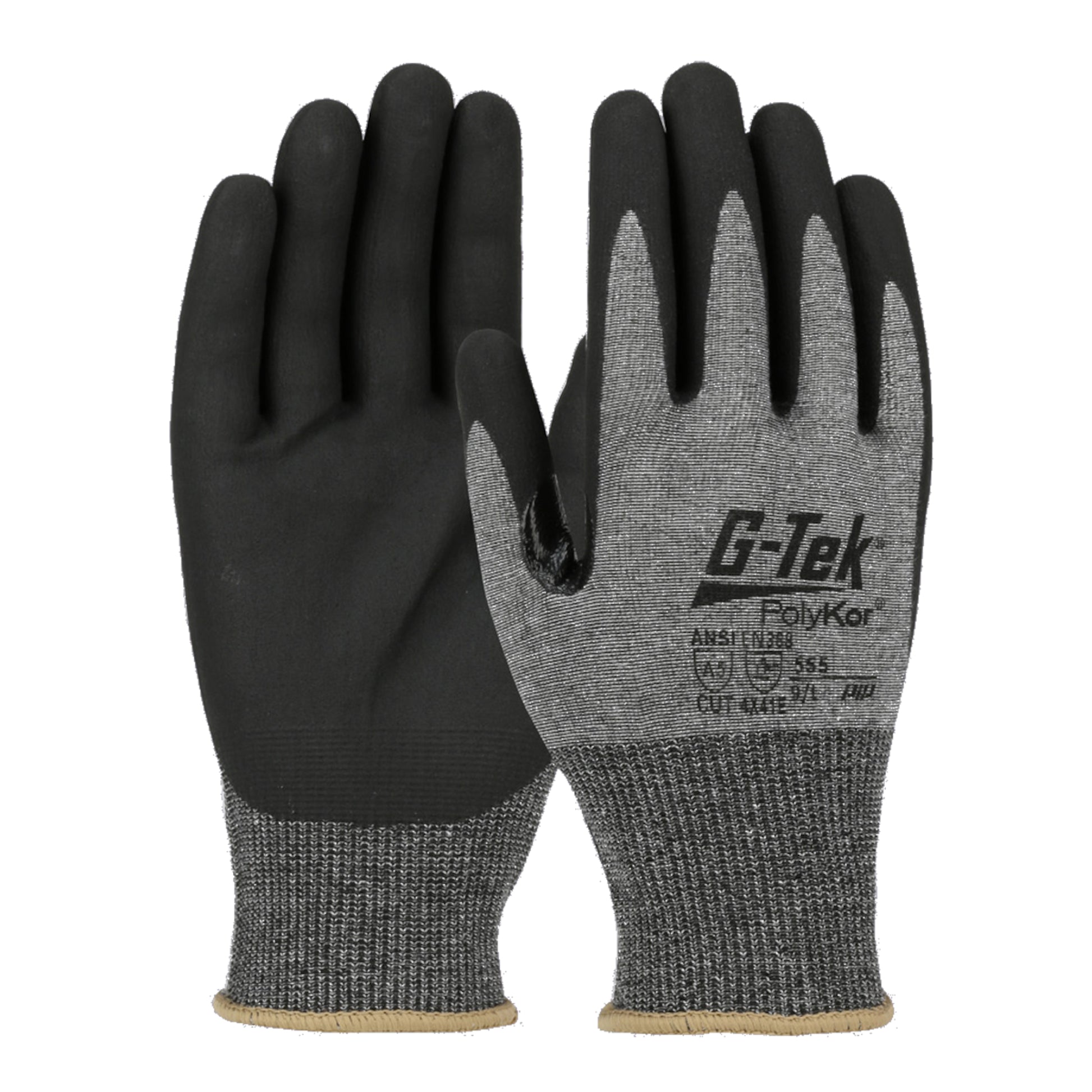 G-Tek PolyKor Seamless Knit Blended Glove w/Nitrile Coated Foam Grip on Palm & Fingers - Touchscreen Compatible - Gray - 12/PR - 555
