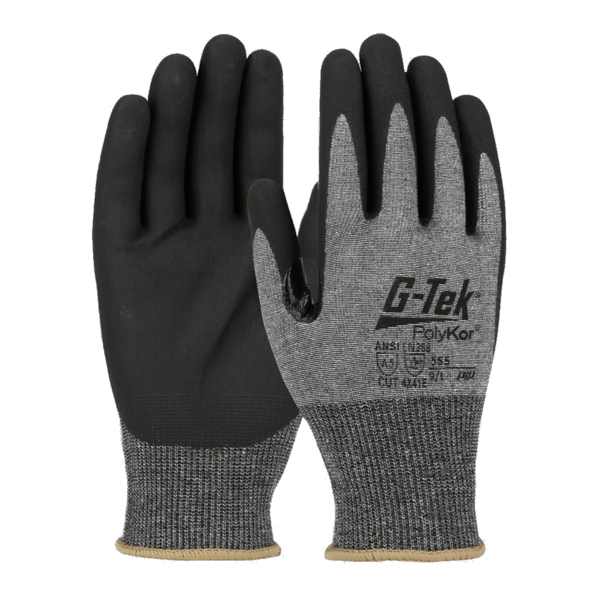 G-Tek PolyKor Seamless Knit Blended Glove w/Nitrile Coated Foam Grip on Palm & Fingers - Touchscreen Compatible - Gray - 12/PR - 555