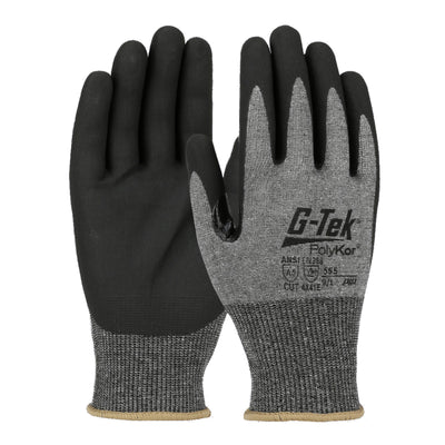 G-Tek PolyKor Seamless Knit Blended Glove w/Nitrile Coated Foam Grip on Palm & Fingers - Touchscreen Compatible - Gray - 12/PR - 555