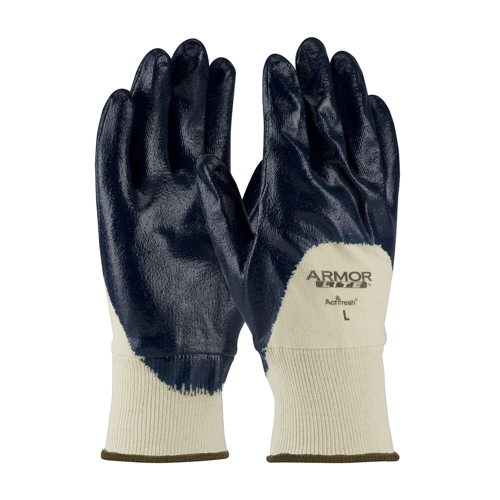 ArmorLite Nitrile Dipped Glove w/Interlock Liner & Textured Finish on Palm  Fingers Knuckles - Knit Wrist - Natural - 1/DZ - 56-3170