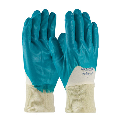 ArmorFlex Nitrile Dipped Glove w/Interlock Liner & Smooth Finish on Palm Fingers Knuckles - Knit Wrist - Natural - 1/DZ - 56-3180