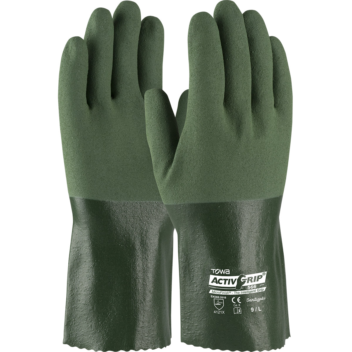 ActivGrip Nitrile Coated Glove w/Cotton Liner & MicroFinish Grip - 12" - Green - 1/DZ - 56-AG566