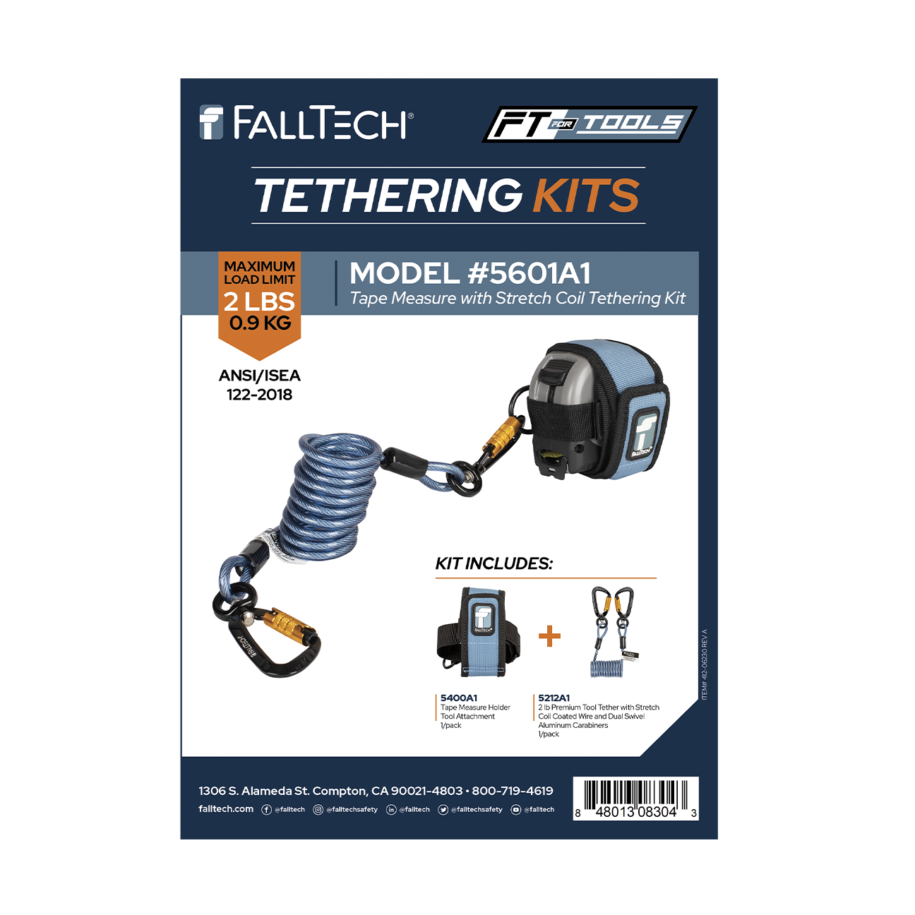 FallTech Tool Tethering Kit - 2 lb - Tape Measure with Stretch Coil Tether - 5601A1