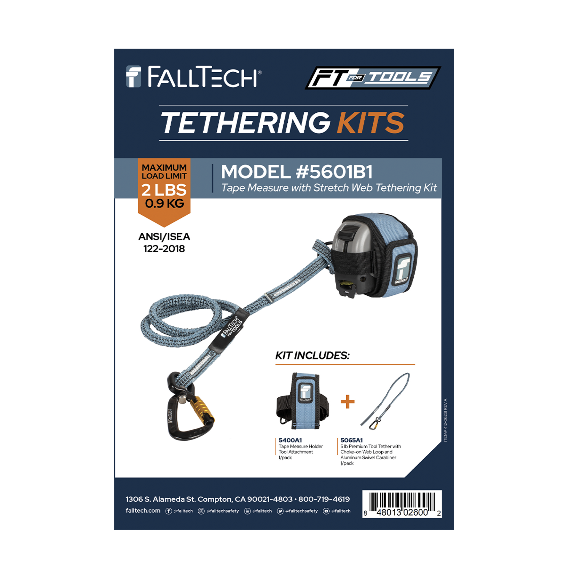 FallTech Tool Tethering Kit - 2 lb - Tape Measure with Stretch Web Tether - 5601B1