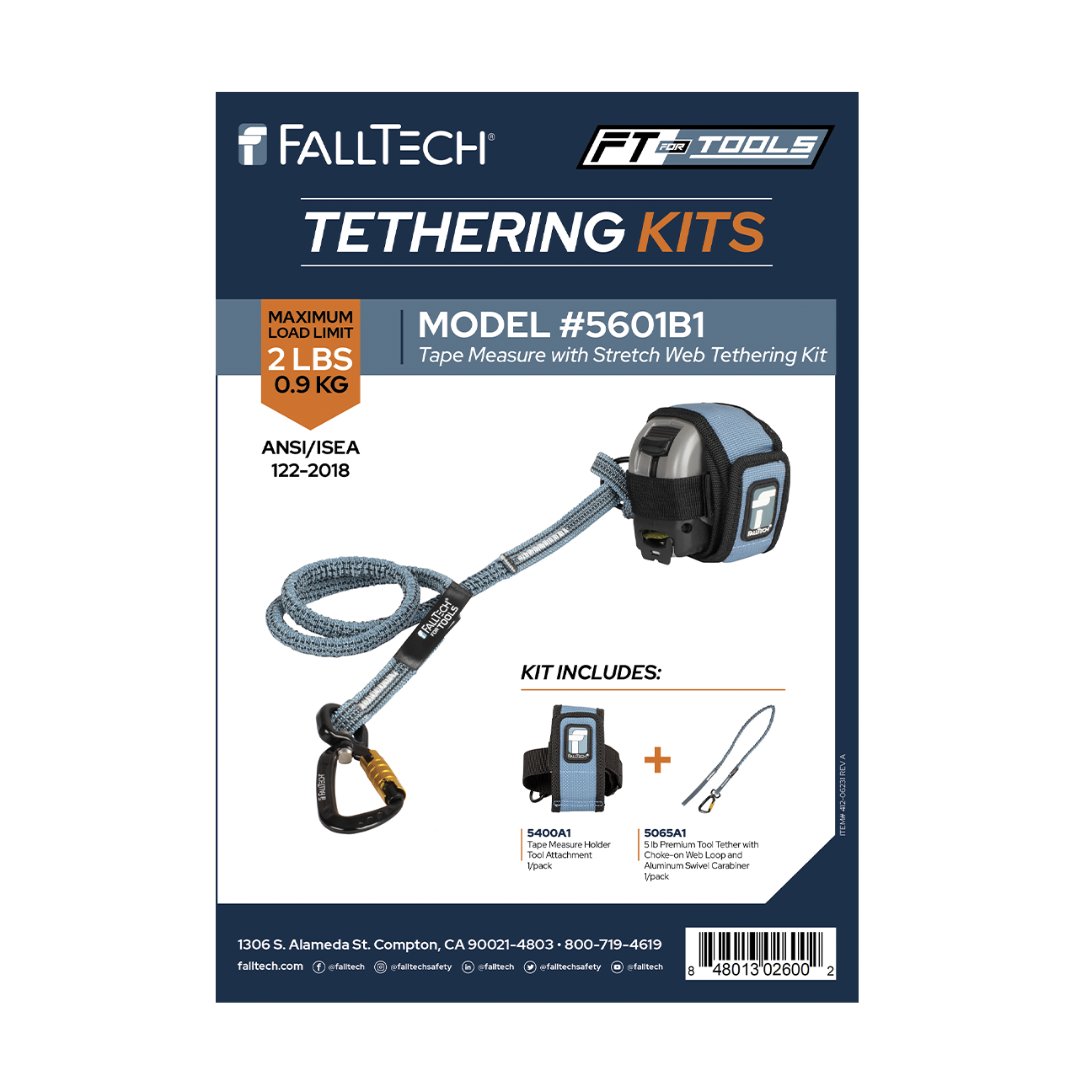 FallTech Tool Tethering Kit - 2 lb - Tape Measure with Stretch Web Tether - 5601B1