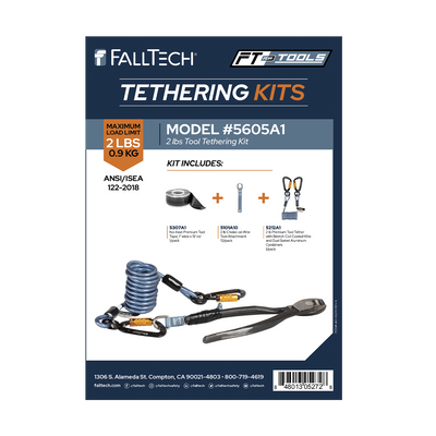 FallTech Tool Tethering Kit - 2 lb - Stretch Coil with Tape-on Attachments and Tool Tape - 5605A1