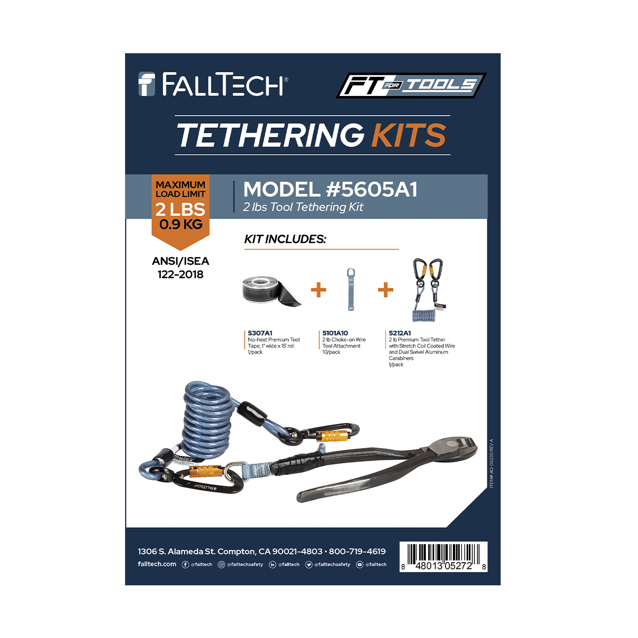 FallTech Tool Tethering Kit - 2 lb - Stretch Coil with Tape-on Attachments and Tool Tape - 5605A1