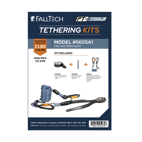 FallTech Tool Tethering Kit - 2 lb - Stretch Coil with Tape-on Attachments and Tool Tape - 5605A1