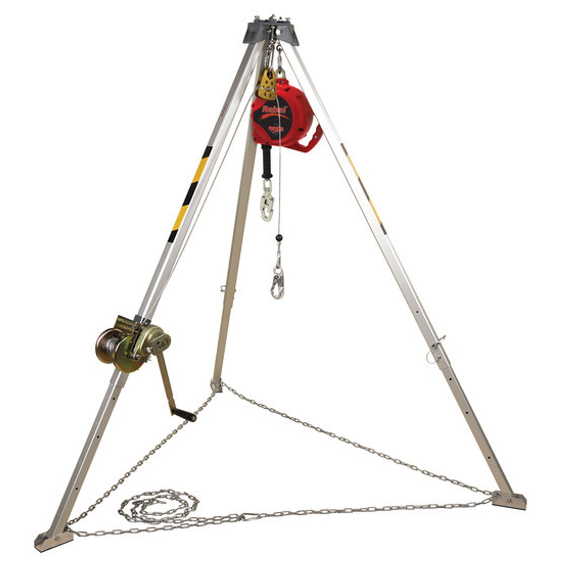Model: AA805AG1
8 ft. (2.4 m) AK105A aluminum tripod with AK205AG 50 ft. (15 m) galvanized winch, AK020A1 pulley and 3590550 Rebel™ 50 ft. (15 m) galvanized self retracting lifeline.