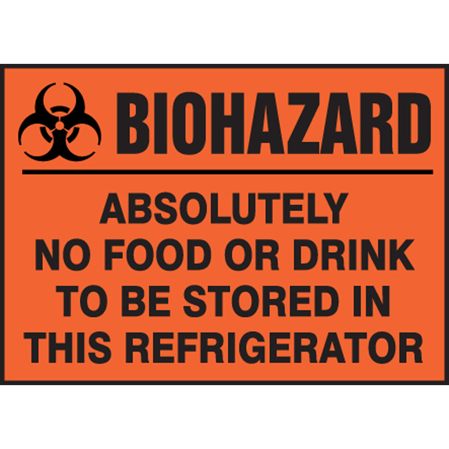 Biohazard Safety Label: Absolutely No Food Or Drink To Be Stored In This Refrigerator 3 1/2" x 5" / - LBHZ935XVE