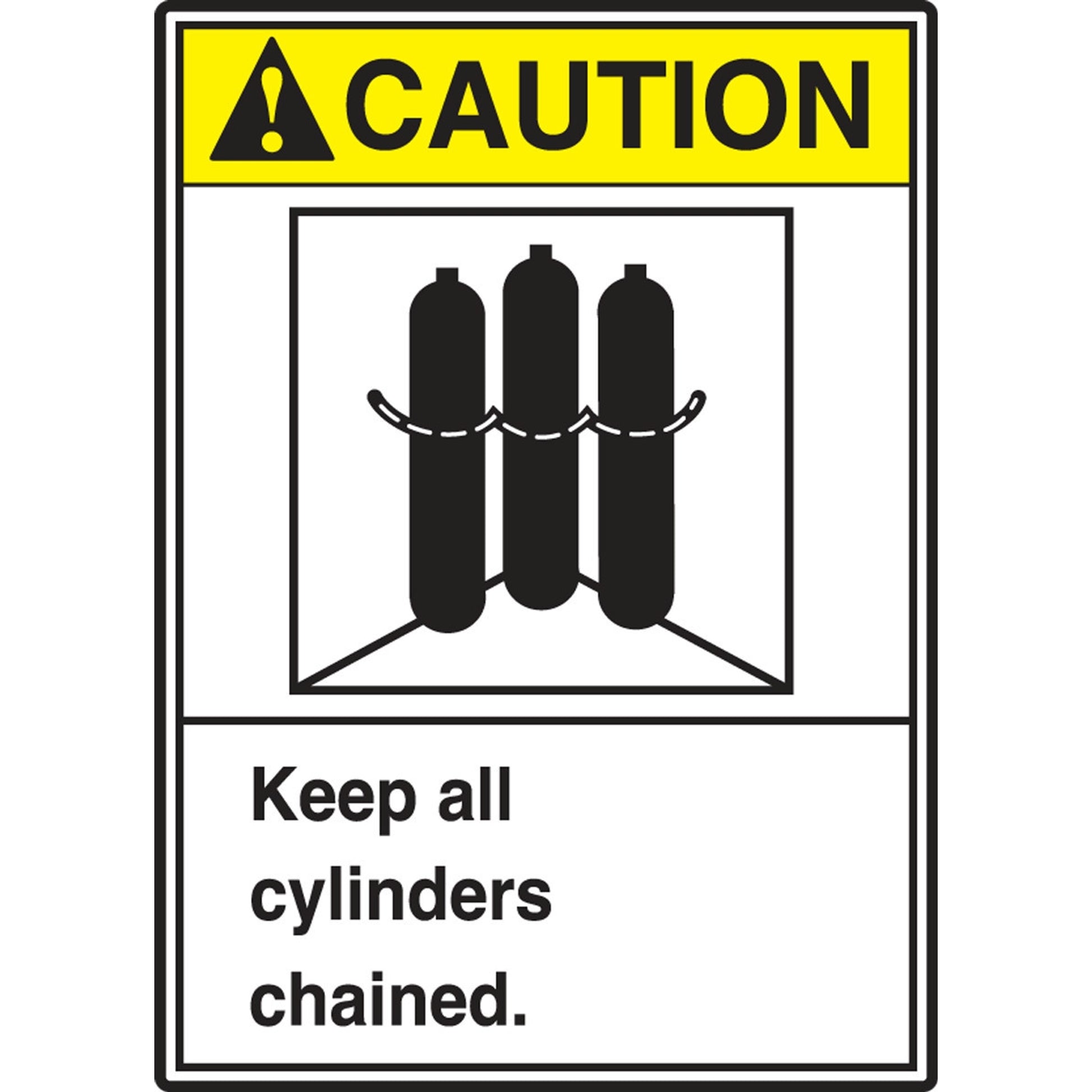 ANSI Caution Safety Label: Keep All Cylinders Chained. 5" x 3 1/2" Adhesive Vinyl 5/Pack - LCPG600VSP