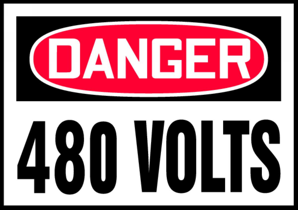 OSHA Danger Safety Label: 480 Volts 3 1/2" x 5" / - LELC164XVE