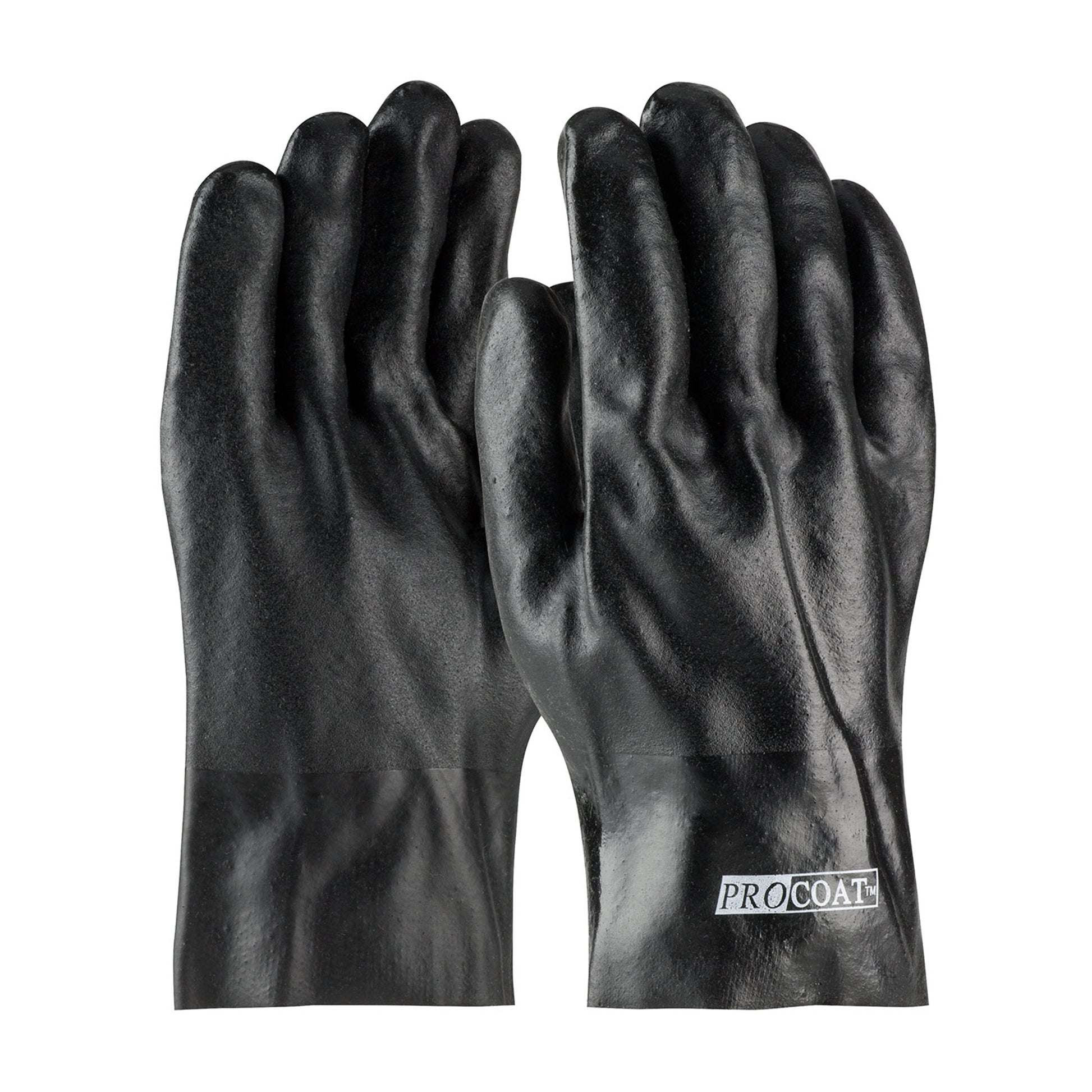ProCoat Premium PVC Dipped Glove w/Jersey Liner & Rough Acid Finish - 10" Length - Black - 1/DZ - 330-PIP58-8020DD