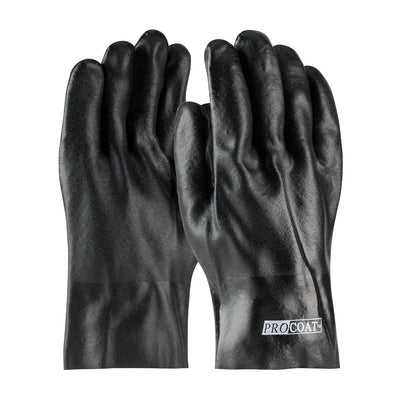 ProCoat Premium PVC Dipped Glove w/Jersey Liner & Rough Acid Finish - 10" Length - Black - 1/DZ - 330-PIP58-8020DD