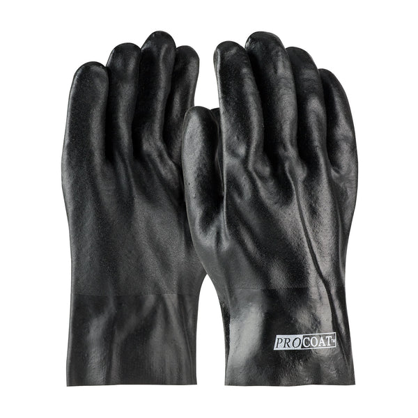 ProCoat Premium PVC Dipped Glove w/Jersey Liner & Rough Acid Finish - 10" Length - Black - 1/DZ - 330-PIP58-8020DD