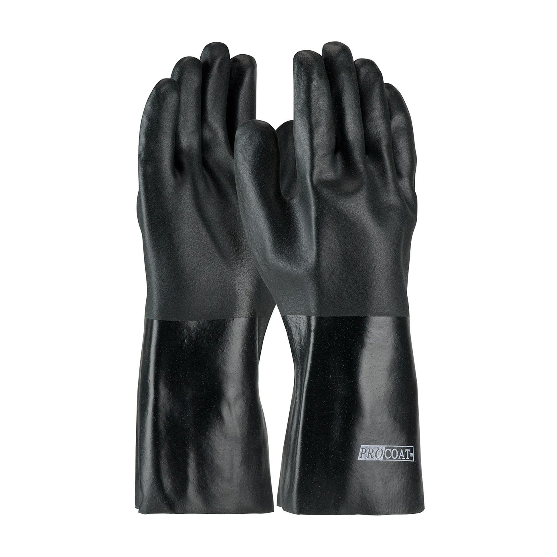 ProCoat Premium PVC Dipped Glove w/Jersey Liner & Rough Acid Finish - 14" Length - Black - 1/DZ - 330-PIP58-8040DD