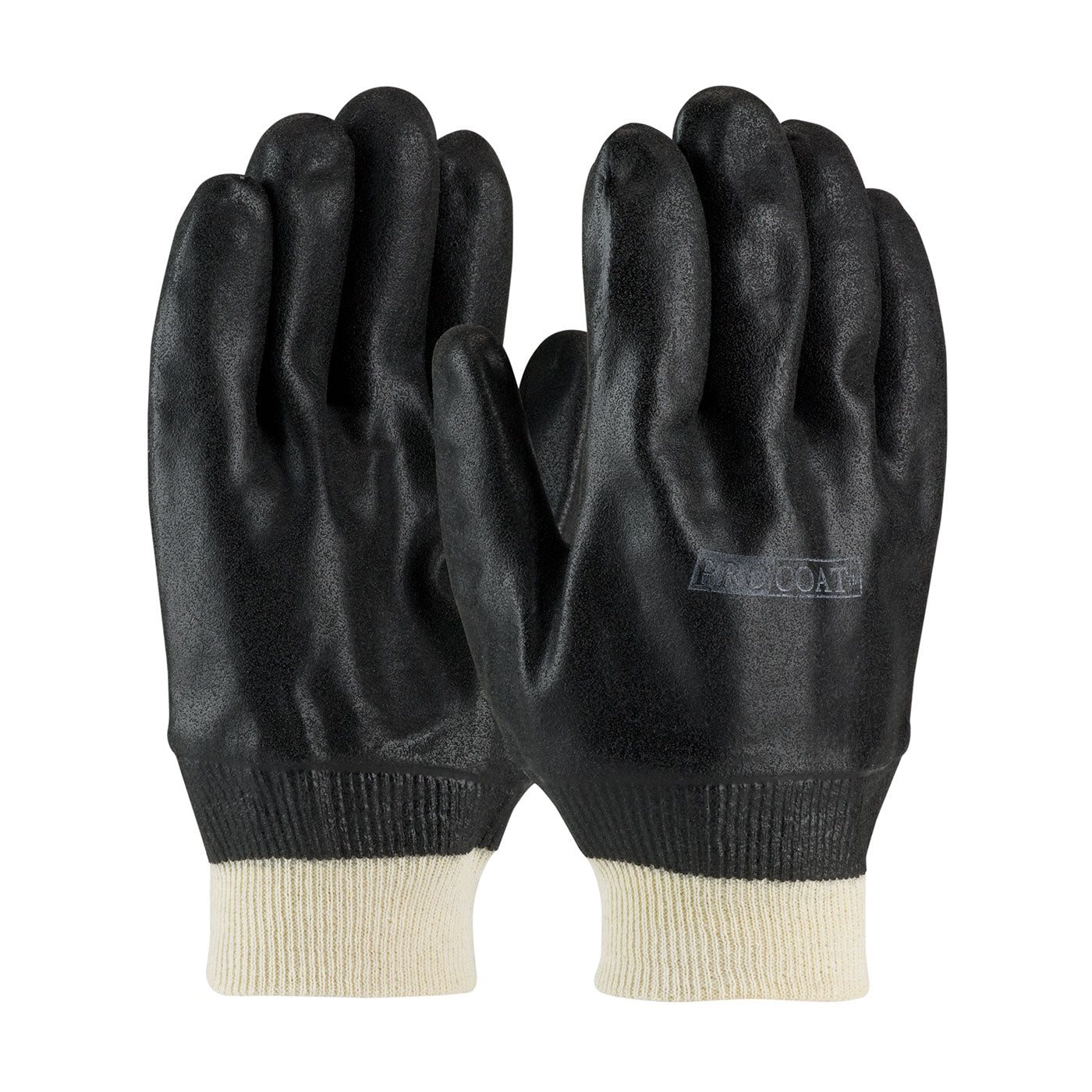 ProCoat Premium PVC Dipped Glove w/Interlock Liner & Rough S&y Finish - Knit Wrist - Black - 1/DZ - 330-PIP58-8115DD