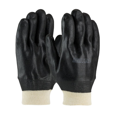 ProCoat Premium PVC Dipped Glove w/Interlock Liner & Rough S&y Finish - Knit Wrist - Black - 1/DZ - 330-PIP58-8115DD