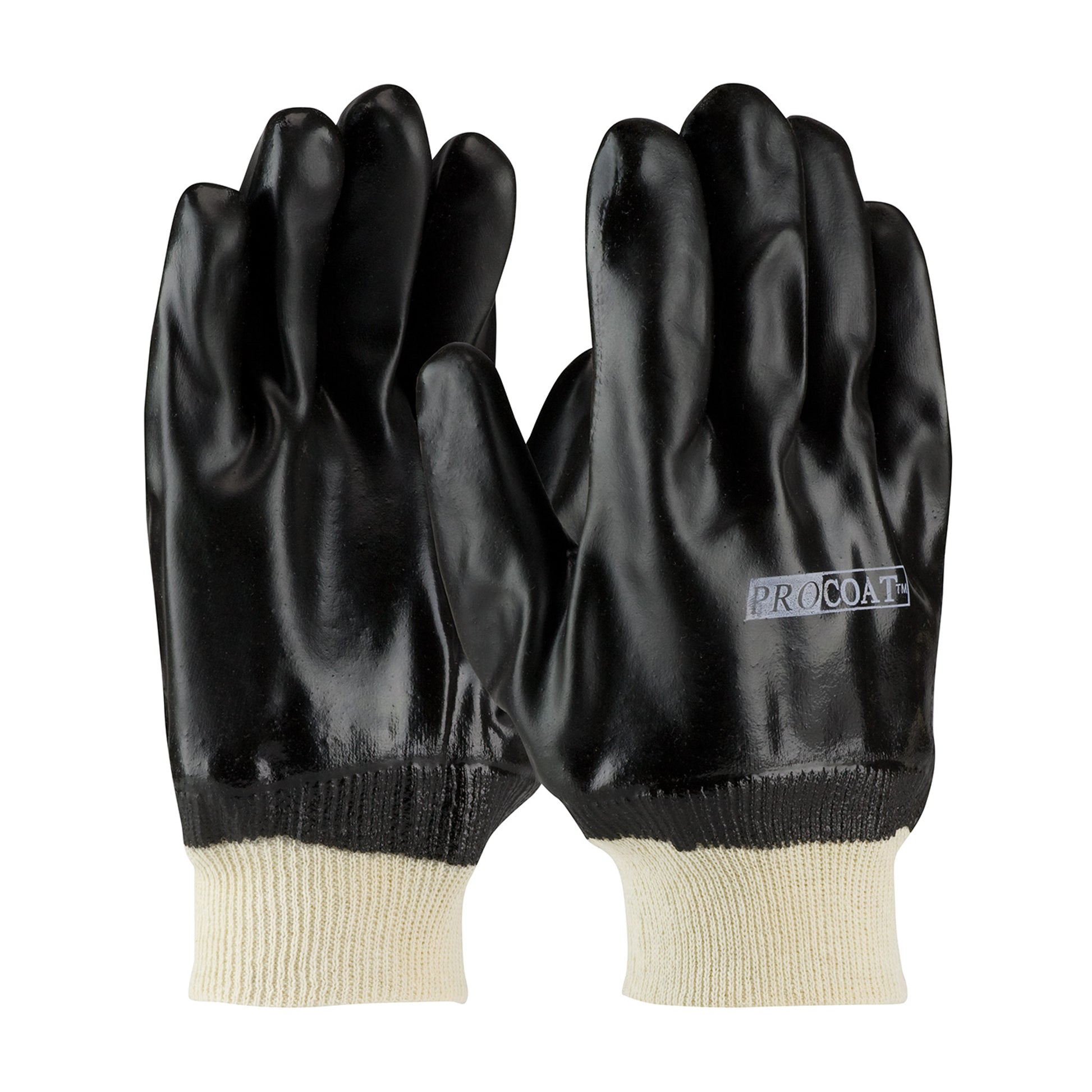 ProCoat Premium PVC Dipped Glove w/Jersey Liner & Rough S&y Finish - Knit Wrist - Black - 1/DZ - 330-PIP58-8215DD