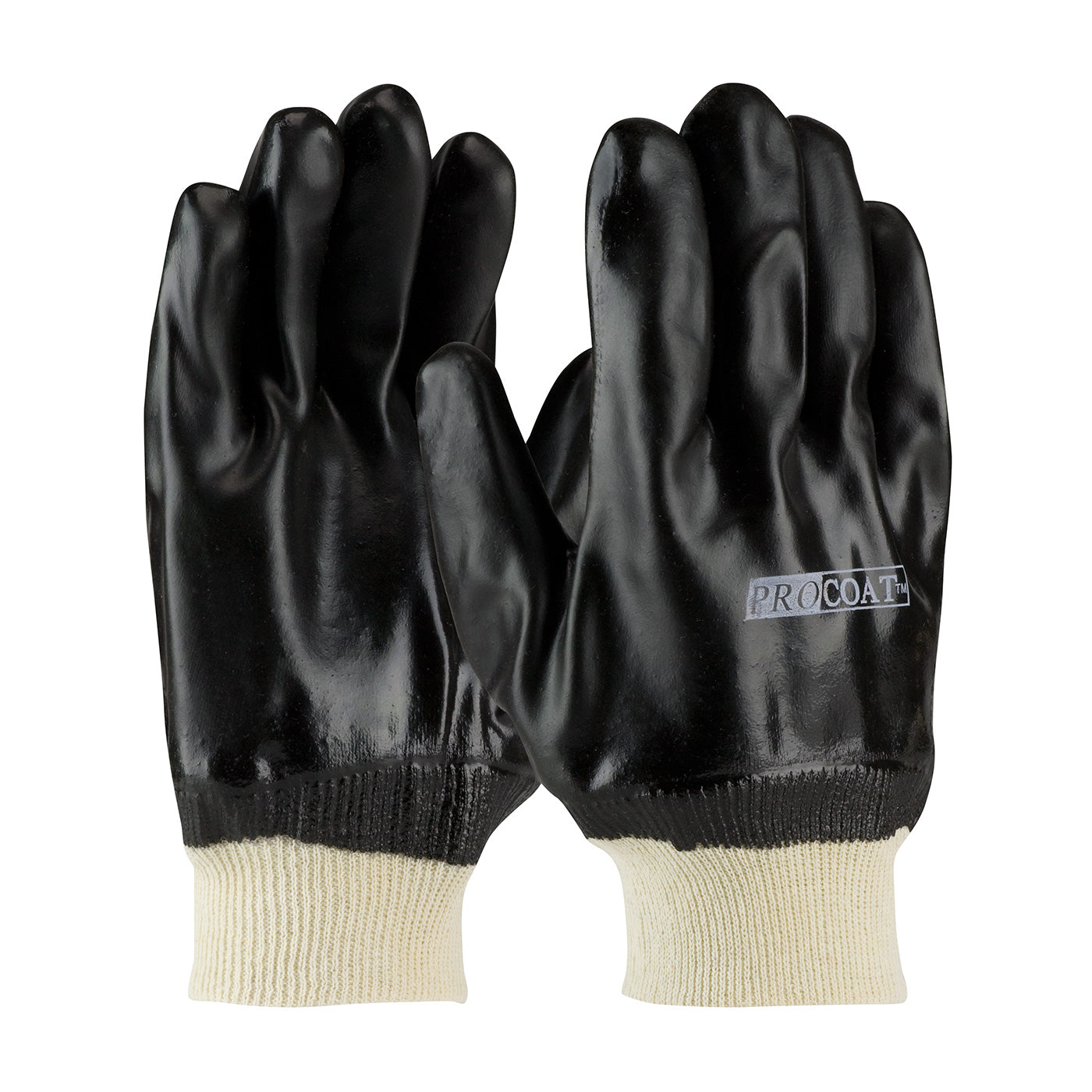 ProCoat Premium PVC Dipped Glove w/Jersey Liner & Rough S&y Finish - Knit Wrist - Black - 1/DZ - 330-PIP58-8215DD