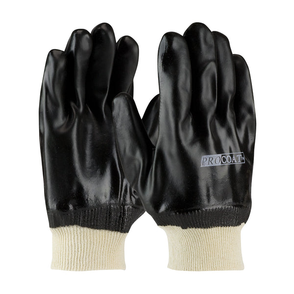 ProCoat Premium PVC Dipped Glove w/Jersey Liner & Rough S&y Finish - Knit Wrist - Black - 1/DZ - 330-PIP58-8215DD